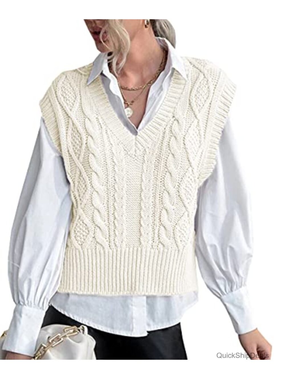 Cotton Blend Ribbed Knit Sweater Vest V Neck Sleeveless Pullover